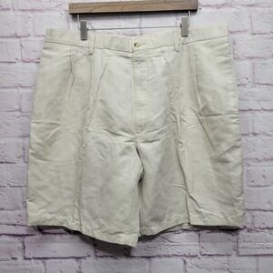 NEW Roundtree & Yorke Relaxed Pleated Chino Shorts Mens 40x10 Preppy Linen Blend